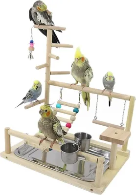 Produktbild von Vogelspielplatz Papageien - Naturholzspielplatz - Vogelspielständer - Futternäpfe