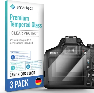 Produktbild von 3x Schutzglas Panzerfolie Klar für Canon EOS 2000D Displayschutz Hartglas Glas