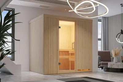 Produktbild von Karibu Sauna Heimsauna Innensauna KALLE 2 68mm Wandstärke 196 x 151 cm Sparset mit Ofen und Steuergerät
