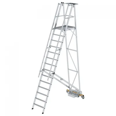 Produktbild von MUNK Podestleiter fahrbar mit schmaler Traverse 14 Stufen