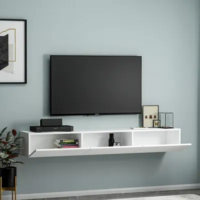 Image de Lariano - Meuble TV, 180x31x26 cm Blanc, 3 Portes
