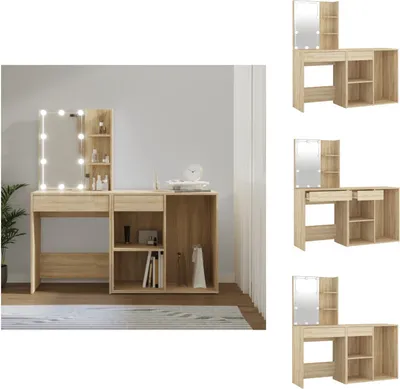 Produktbild von vidaXL LED-Schminktisch mit Schrank Sonoma-Eiche Holzwerkstoff -  Schminktische