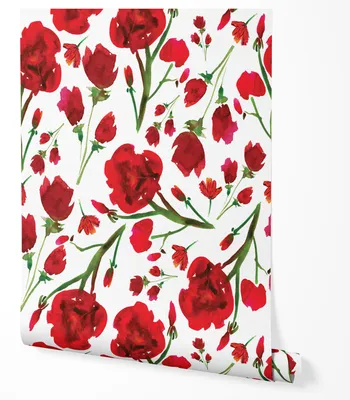 Produktbild von Selbstklebende Tapete Möbelfolie Blumen Aquarell Rot Weiß Tapete Floral Modern Natur Stil Wohnzimmer Schlafzimmer Flur Elegante Wanddeko Mohnblumen Muster Zarte Blüten Design 2,5m x 0,5m