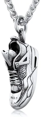 Imagen del producto de Cadena de acero inoxidable plateada con dije de zapatilla deportiva, para hombre y jóvenes, 50 cm + 5 cm