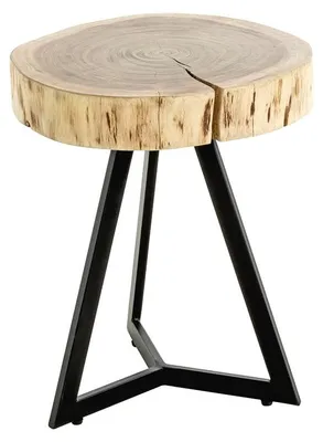 Runder Beistelltisch Akazie, Metall schwarz, H 43 cm, Ø 35 cm