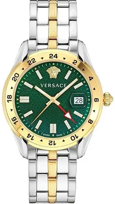 Produktbild von Versace VE7C00623 Greca Time GMT grün gold silber Edelstahl Herren Uhr NEU