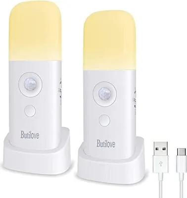 Produktbild von Nachtlampe mit Bewegungssensor, 2 Teile, für Re -Ladung, tragbares USB -Kabel, drahtlose Wandlampe automatisch ein- und