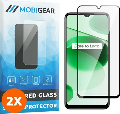 Produktbild von Mobigear Premium 4.99 Realme C35 Panzerglas Gehärtetes Glas Displayschutz - Hüllenfreundlich - Schwarz (2er Pack)