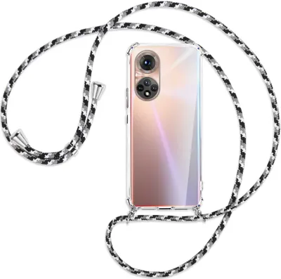 Produktbild von Handykette Backcover-Schutzhülle mit Band (Metall silberfarben) für Honor 50 (NTH-AN00) - schwarz/grau/weiß