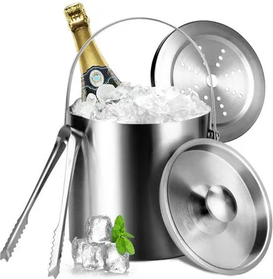 Produktbild von Ibenzoa® Edelstahl-Eiseimer – doppelwandig mit luftdichtem Deckel, Zange & Sieb, ideal zum Kühlen von Wein, Champagner und Bier