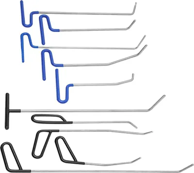 Image de Outil de débosselage pour voiture - Kit de 10 tiges à crochets pour carrosserie - Acier inoxydable 201 - Réparation de bosses sans peinture pour voitures, motos et appareils ménagers - Portable - Bleu
