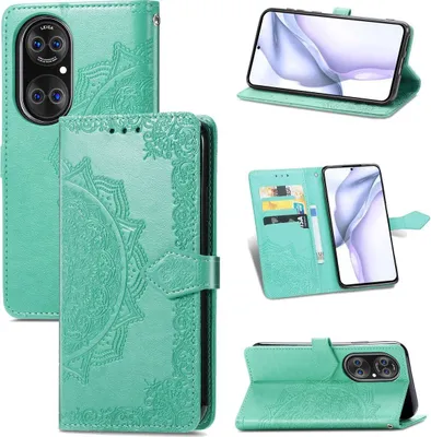Produktbild von König Design Hülle kompatibel mit Huawei P50 Pro Kunstleder Handyhülle - Handy Case Grün