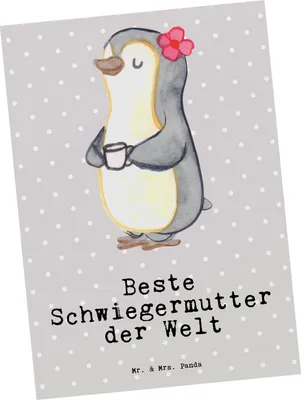 Produktbild von Mr. & Mrs. Panda Postkarte Pinguin Beste Schwiegermutter der Welt - Grau Pastell - Geschenk, Grußkarte, Ansichtskarte, Ansichtskarten, Mutter, Postkarten, Schwiegereltern