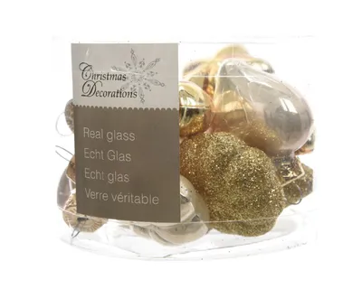 Produktbild von 12er Set dekorative Christbaumkugeln aus goldenem Glas