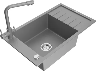 Image de Mexen Elias évier 1 bac en granit avec égouttoir et mélangeur Duero, Gris - 6511-71-671600-71
