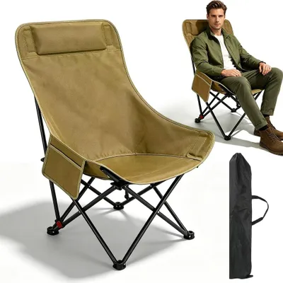 Image de Chaise de camping pliable avec dossier haut - Légère et transportable