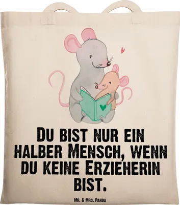 Produktbild von Mr. & Mrs. Panda Uni Tasche Erzieherin Herz - Transparent - Geschenk, Spruch, Beruf, dokumententasche, Büchertasche, Schultasche, Lustig, Beutel, Ausbildung, Jutebeutel