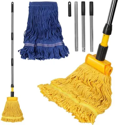 Immagine prodotto di Set di mop per pavimenti in cotone HEVOL con manico in acciaio inox e 2 teste di mop a corda per piastrelle in legno duro e laminato