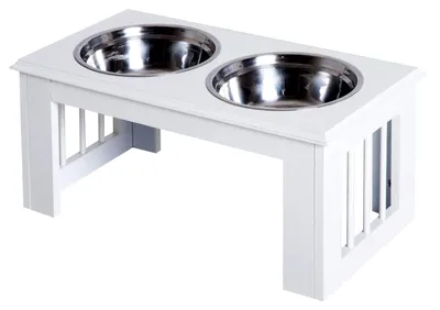 Image de Station de distribution de nourriture pour chiens - Antidérapante - 58,4 x 30,5 x 25,4 cm - 2 litres par gamelle - Blanche