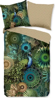 Produktbild von Traumschloss Comfort Flanell Bettwäsche - Ydaile - Mandalas mit Pfau und Pflanzen, grün, natur 155 x 220 cm grüne Mandalas mit Pfau und Pflanzen
