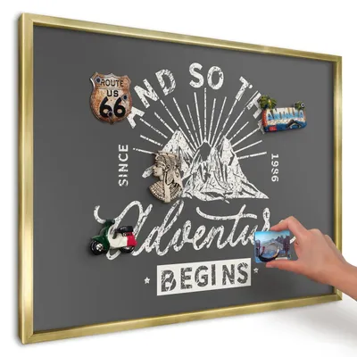 Produktbild von Magnettafel 70x50 cm mit goldenem Rahmen - Magnetische Metalltafel, Magnetpinnwand zur Wandmontage für Wohnzimmer, Küche, Flur, Kinderzimmer und Büro - Berginschrift