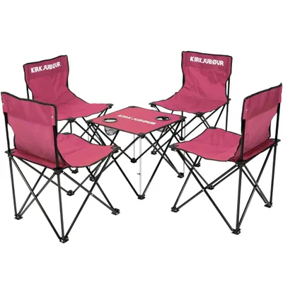 Produktbild von KIRKJUBØUR® 5er-Set Campingstühle mit Tisch – klappbare Outdoor-Stühle & Tisch, 120 kg belastbar, inkl. Getränkehalter & Tragetasche weinrot | KJ-100