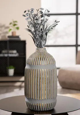 Produktbild von Gilde Vase, "Valencia", gestreift, Keramik, grau, VE 2, H. 32.5 cm, D. 17 cm 58184 4063387581841