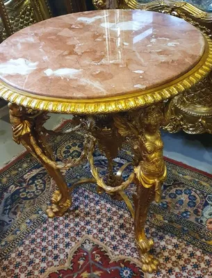 Produktbild von Casa Padrino Luxus Barock Beistelltisch Gold / Beige / Braun - Prunkvoller runder Bronze Tisch mit Marmorplatte - Luxus Möbel im Barockstil - Barockstil Wohnzimmer Möbel - Barock Möbel