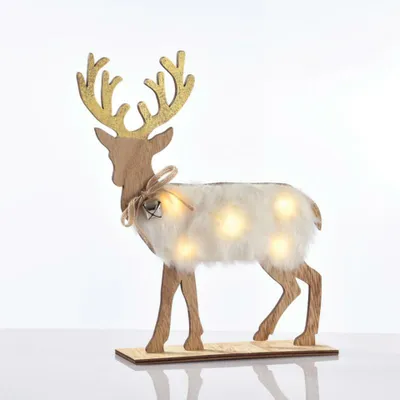 Zdjęcie produktu dla ACA Lighting drewniana dekoracja biały jeleń, 5 MINI LED na baterie (2xAA), WW, IP20, 26X5X25cm X06511212