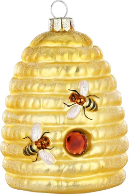 Produktbild von Christbaumkugel Bienenstock aus Glas, honig-gold, 9,5 cm hoch, mit Bienen