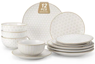 12-teiliges Serviesset für 4 Personen, beige, 26 cm Teller