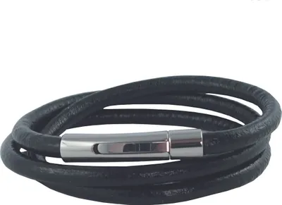 Produktbild von Lederkette 2 mm Herren Halskette schwarz 17-100 cm lang mit Hebeldruck Verschluss Silber Rund, Länge:45 Zentimeter
