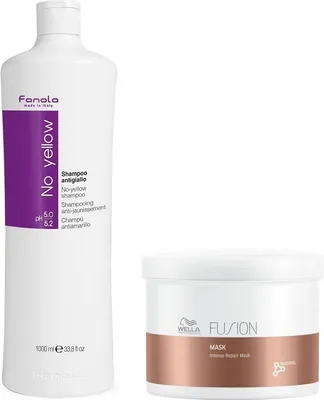 Image de Shampooing Fanola No Yellow 1000 ml + Masque réparateur intense Wella Fusion 500 ml