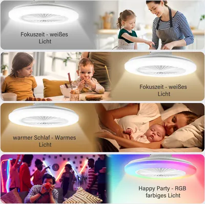 Produktbild von Aopunly RGB Deckenventilator mit LED Beleuchtung und Fernbedienung Ventilator Lüfter Deckenlampe Weiß