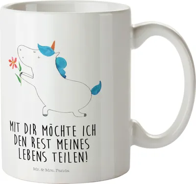 Produktbild von Mr. & Mrs. Panda Trinklernbecher Einhorn Blume - Weiß - Geschenk, Freundin, Kinderbecher, Haferl, Unicorn, Verlobung, Pott, Plastikbecher, Liebe, Einhörner, Mehrwegbecher