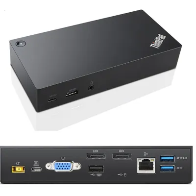 Produktbild von Lenovo 40A90090DK, Kabelgebunden, USB 3.2 Gen 1 (3.1 Gen 1) Type-C, 3,5 mm, 10,100,1000 Mbit/s, Schwarz, 3840 x 2160 Pixel