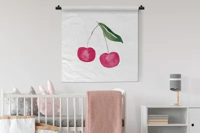 Produktbild von MuchoWow® Wandteppich Wandbehang Kirschen - Rote Früchte - Weiß 90x90 cm Tapisserie Dekoration Wandtuch - Wandaufhänger