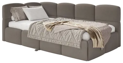 Image de Selsey Cloudy - Lit rembourré, tissu en velours marron clair, 170x185 cm - côté gauche