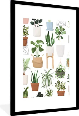 Produktbild von MuchoWow® MuchoWow® Gerahmtes Poster Pflanzen - Blumentopf - Weiß 60x90 cm - Poster mit zchwarzem Bilderrahmen - Dekoration - Wandposter Wohnzimmer - Hochwertig
