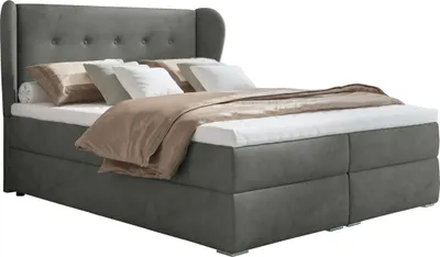 Produktbild von Bari 4 Boxspringbett 160x200, Bett Boxspring mit Lattenrost, Matratze Bonell und Topper – Ihr komfortables Doppelbett!" Hellgrau