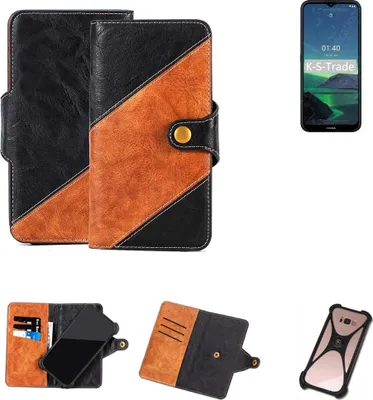 Produktbild von K-S-Trade Handyhülle Schutzhülle Bookstyle Case Wallet-Case kompatibel mit Nokia 1.4 Handy Cover Bumper Klapphülle schwarz hellbraun 1x