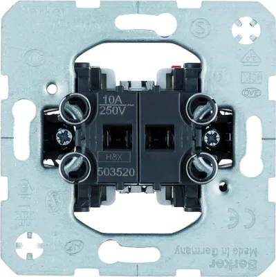 The back of a Berker Jalousie-Wippentaster module, showing the electrical connections and mounting plate.