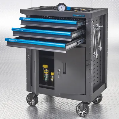 Produktbild von Datona - Werkzeugwagen leer groß - Werkzeugaufbewahrung & mobile Werkstattbox mit 3 kugelgelagerten Schubladen (100% Auszug) 40 kg/Schublade - Lochwände Sortierfächer 77x46x98 cm