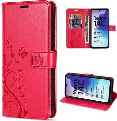 Produktbild von Hülle Xiaomi Redmi 14C Handy Tasche Handyhülle Wallet Case Flip Cover Rot