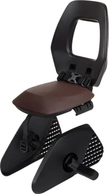 A child's bicycle seat with a rack attachment, shown against a white background.