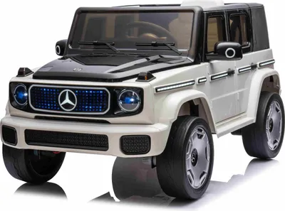 Produktbild von Elektrisches Kinderfahrzeug Mercedes-Benz EQG 12V, weiß, LED-beleuchtete Karosserieteile, funktionierende Front- und Rücklichter, 2,4 GHz Fernbedienung, USB/AUX-Eingang, Lithium-Akku, 2 x 35W Motor, ORIGINALE Lizenz