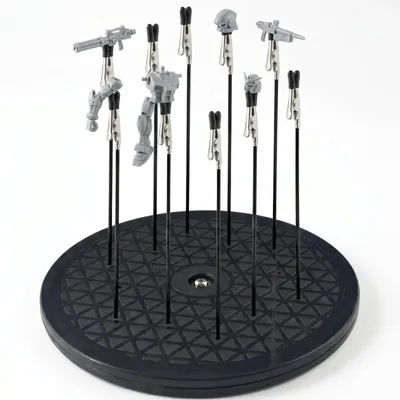 Drehbare Halterung mit 10 Krokodilklemmen, rund, 19 cm, schwarz