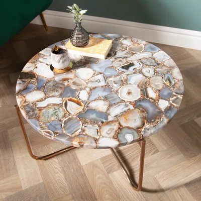 Produktbild von riess-ambiente Runder Couchtisch NOBLE 65cm Edelstein Achat abnehmbare Tischplatte goldenes Metallgestell Beistelltisch Tisch