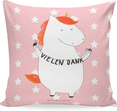 Produktbild von Mr. & Mrs. Panda Deko Kissen Einhorn Dankeschön - Rot Pastell - Geschenk, Vielen Dank, zier, Einhörner, Danke, Zierkissen, Danksagung, kuschelkissen 40x40, Kleines