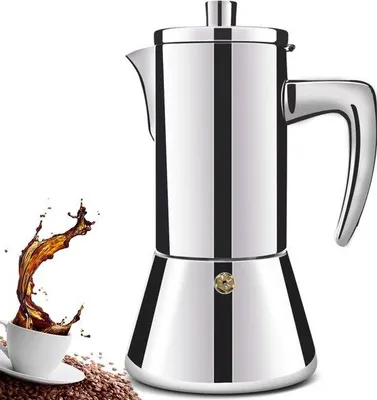 Obrázok produktu pre Unyqoos® kávovar na espresso z nehrdzavejúcej ocele 304 – 600 ml (12 šálok), s bezpečnostným ventilom, vhodný na sporák, indukciu a elektrický ohrev, ideálny na domáce použitie a na kempovanie